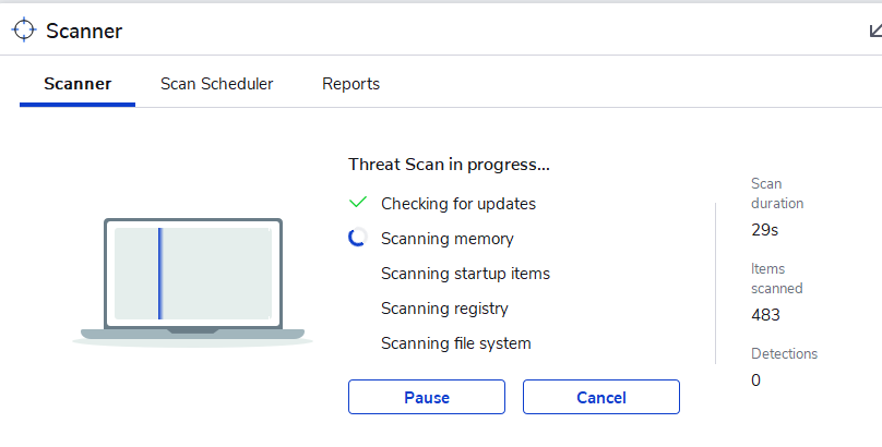 Computer virus scan used in Houston malware removal and system cleanup services.